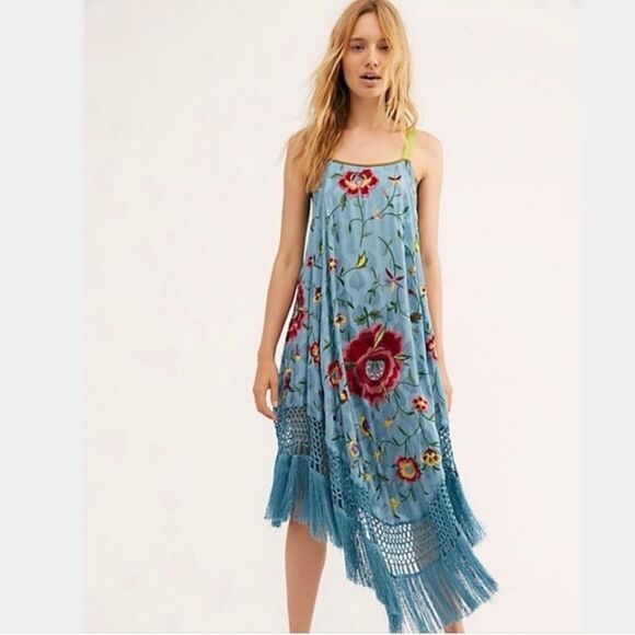 Free People Other - Free People RARE Wonderer Trapeze Embroidered Dress Sz M
